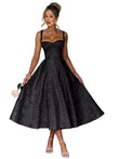 Eightale Satin Jacquard Prom Dress with Bow Tea Length Floral Midi Formal Evening Party Gown