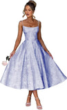 Jacquard Floral Satin Prom Dresses for Women 2026 Spaghetti Straps A-Line Midi Formal Evening Party Gown with Pockets