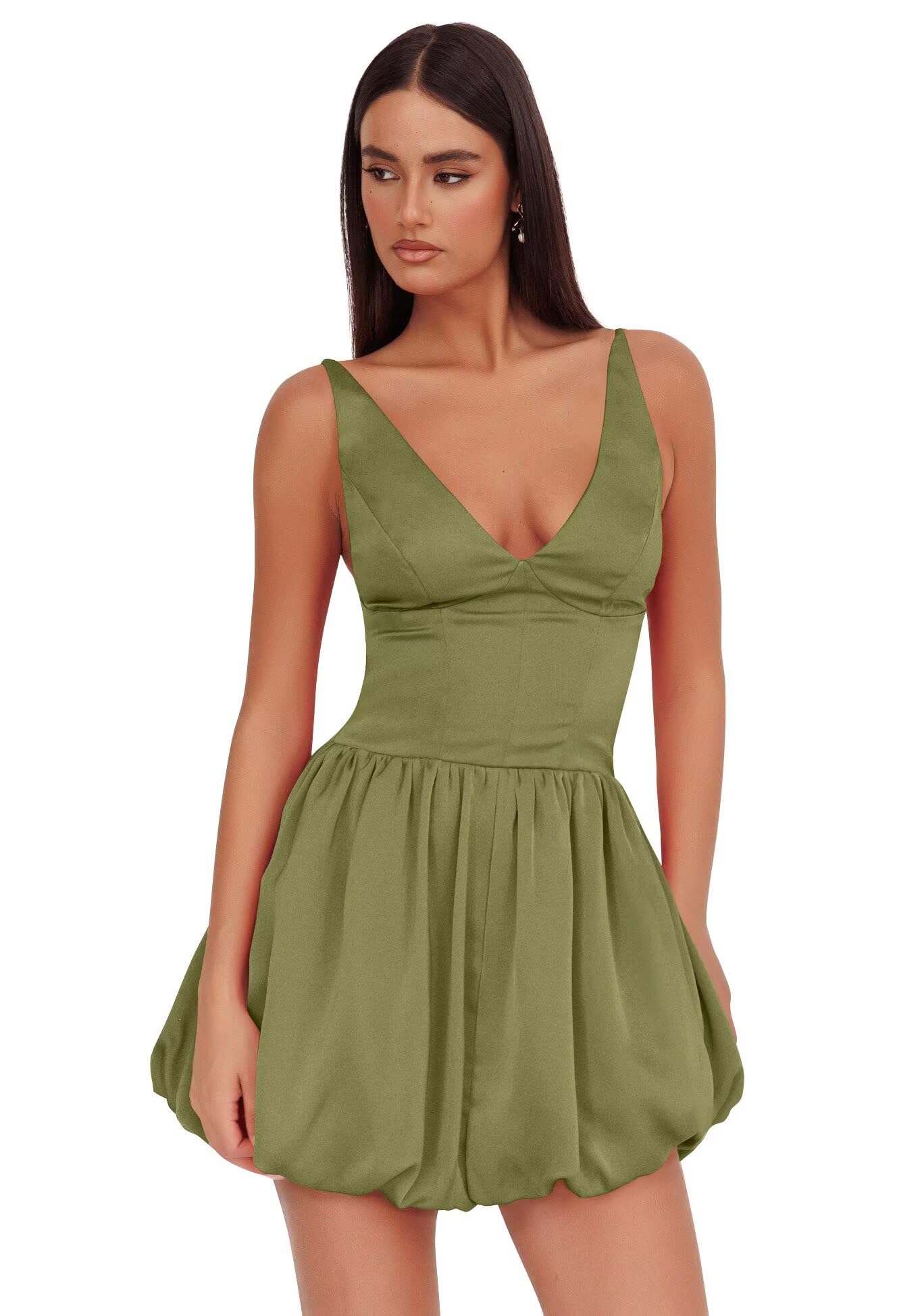 V Neck Satin Homecoming Dresses for Teens 2027 Short Prom Dress A-Line Backless Cocktail Party Gowns with Pockets