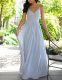 V Neck Bridesmaid Dresses for Women 2025 Long Chiffon Pleated A-line Spaghetti Strap Wedding Evening Prom Gown