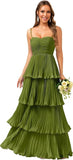 Tiered Ruffle Bridesmaid Dresses for Women Spaghetti Straps Long Chiffon Formal Evening Prom Gowns