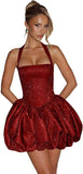 Satin Halter Homecoming Dresses for Teens Short Glitter A-Line Prom Dress Bubble Mini Formal Cocktail Party Gowns