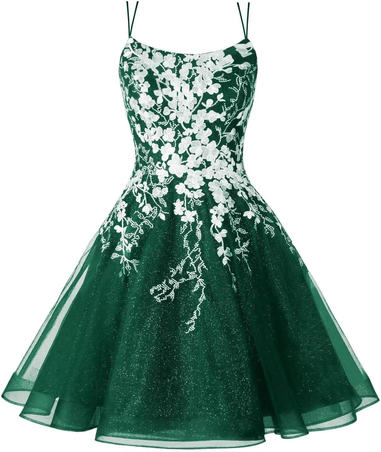 Sparkly Lace Applique Homecoming Dresses for Teens Short Corset Tulle Spaghetti Strap Prom Cocktail Party Dress