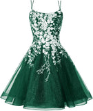 Sparkly Lace Applique Homecoming Dresses for Teens Short Corset Tulle Spaghetti Strap Prom Cocktail Party Dress