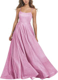 Women's Glitter Prom Dresses Long Ball Gown Spaghetti Straps Neck Formal Evening Party Dress for Teens