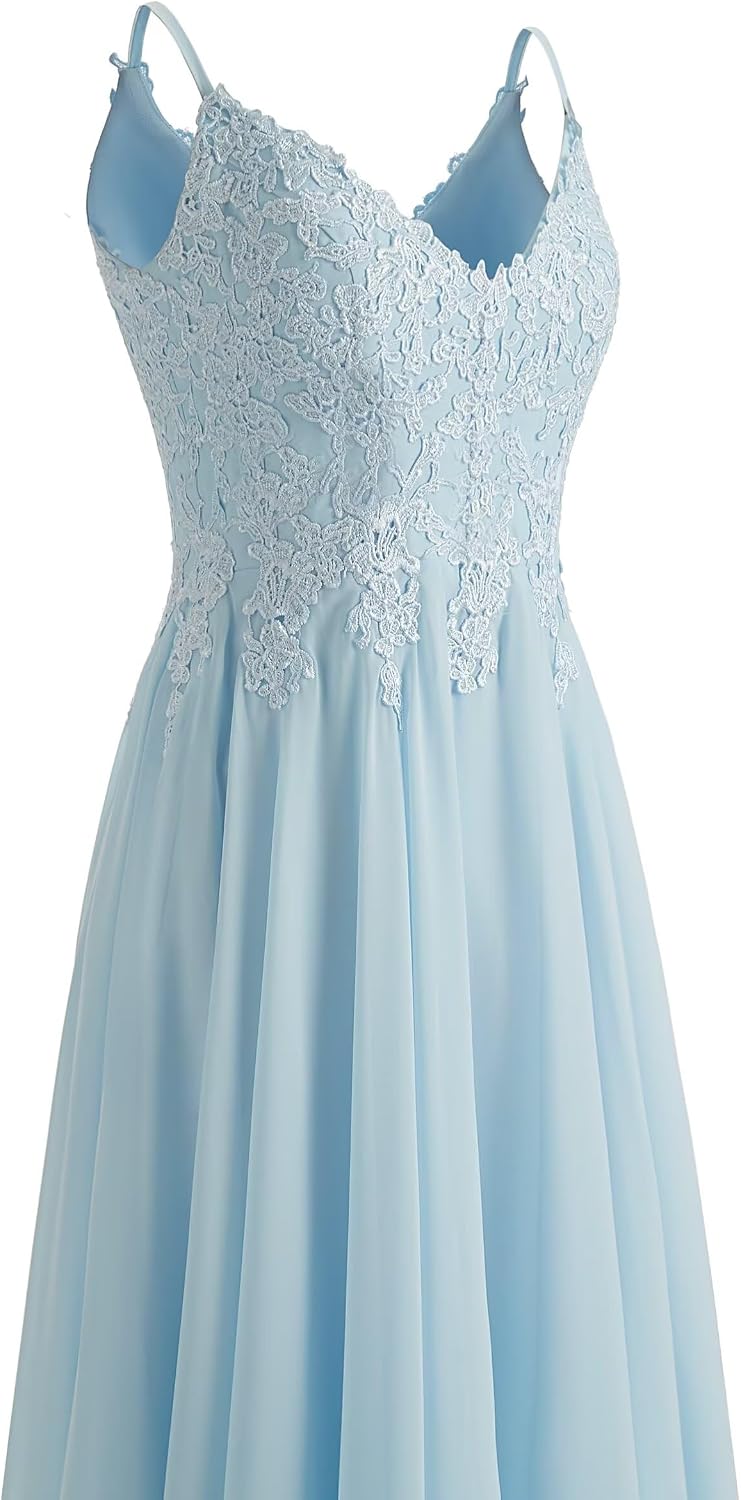 Lace Bridesmaid Dresses for Wedding with Slit Spaghetti Straps Chiffon Aline Formal Evening Party Gowns