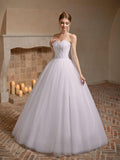 Women's Sweetheart Applique Beaded Corset Bridal Shiny Tull Wedding Dresses for Bride
