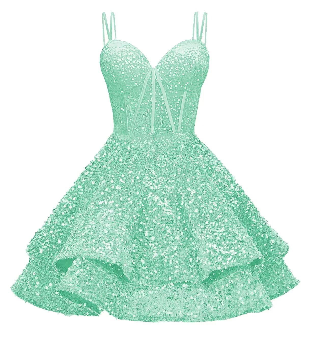 Sequin Homecoming Dresses for Teens 2027 Sparkly Short Layered Aline Prom Dresses Spaghetti Straps Cocktail Party Gowns