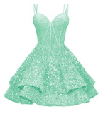 Sequin Homecoming Dresses for Teens 2027 Sparkly Short Layered Aline Prom Dresses Spaghetti Straps Cocktail Party Gowns