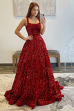 Kingbridal Gowns Spaghetti Straps Prom Dresses Long for Women 2026 A Line Sequin Satin Formal Evening Party Ball Gowns with Slit