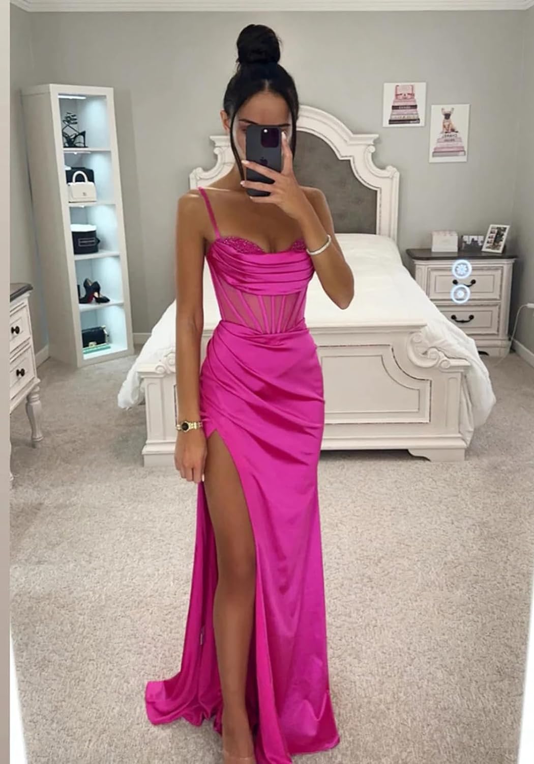 Women's Satin Prom Dresses 2025 Split Halter Mermaid Corset Beaded Formal Dresses Evening Gowns
