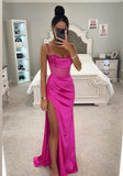 Women's Satin Prom Dresses 2025 Split Halter Mermaid Corset Beaded Formal Dresses Evening Gowns
