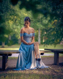 Women's Glittery Prom Dresses Long Ball Gown Off Shoulder High Slit Formal Evening Gowns with Pockets