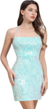 Women's Spaghetti Straps Sparkly Sequins Bodycon Mini Dress Party Nightclub Short Tight Sequin Homecoming Dresses for Teens