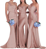 One-Shoulder-Brautjungfernkleider für Hochzeiten, Meerjungfrau-Satin-Ballkleider, lang, figurbetont, formelle Abendkleider 