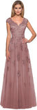 Women's V Neck Cap Sleeves Mother of The Bride Dresses Long Lace Formal Prom Evening Gowns with Pockets