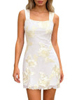 Women's Embroidered Floral Mini Dress Summer 2026 Sleeveless Square Neck Mesh Short Dresses Cocktail Party Going Out