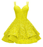 Sequin Homecoming Dresses for Teens 2027 Sparkly Short Layered Aline Prom Dresses Spaghetti Straps Cocktail Party Gowns