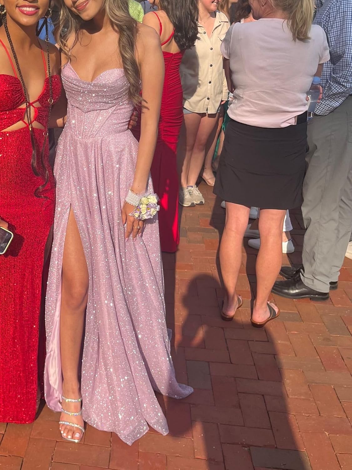 Women's Spaghetti Straps Glitter Tulle Prom Dress with Slit Cowl Neck Long Evening Formal Party Gown