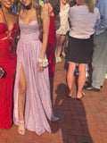 Women's Spaghetti Straps Glitter Tulle Prom Dress with Slit Cowl Neck Long Evening Formal Party Gown