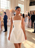 Short Satin Homecoming Dress Square Neck Floral Jacquard Corset Mini Formal Evening Cocktail Gown for Teens