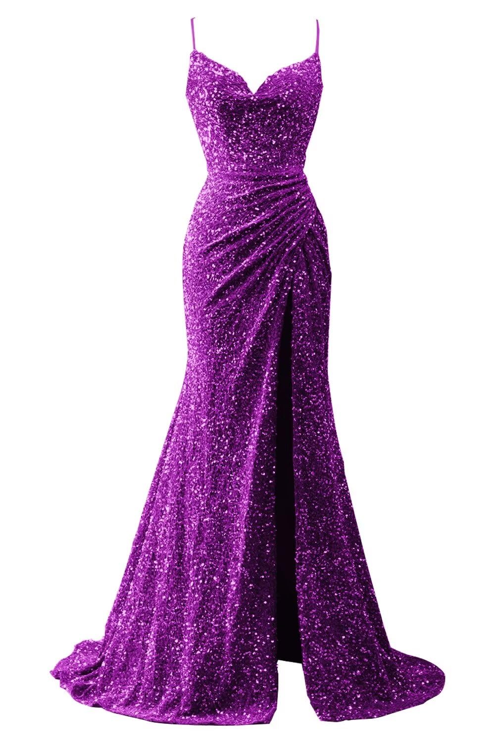 Spaghetti Straps Sequin Prom Dresses for Women 2027 Mermaid Ruched Formal Dress with Slit Sparkly Evening Party Gown