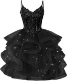 Glitter Tulle Homecoming Dresses 2026 Tiered Ruffles Lace Short Prom Dress for Teens Quinceanera Gowns