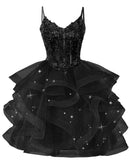 Glitter Tulle Homecoming Dresses 2026 Tiered Ruffles Lace Short Prom Dress for Teens Quinceanera Gowns