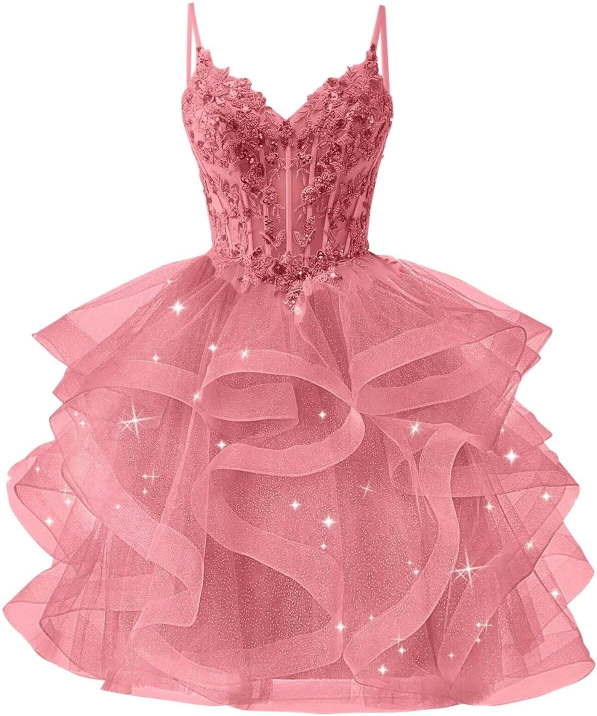 Glitter Tulle Homecoming Dresses 2026 Tiered Ruffles Lace Short Prom Dress for Teens Quinceanera Gowns