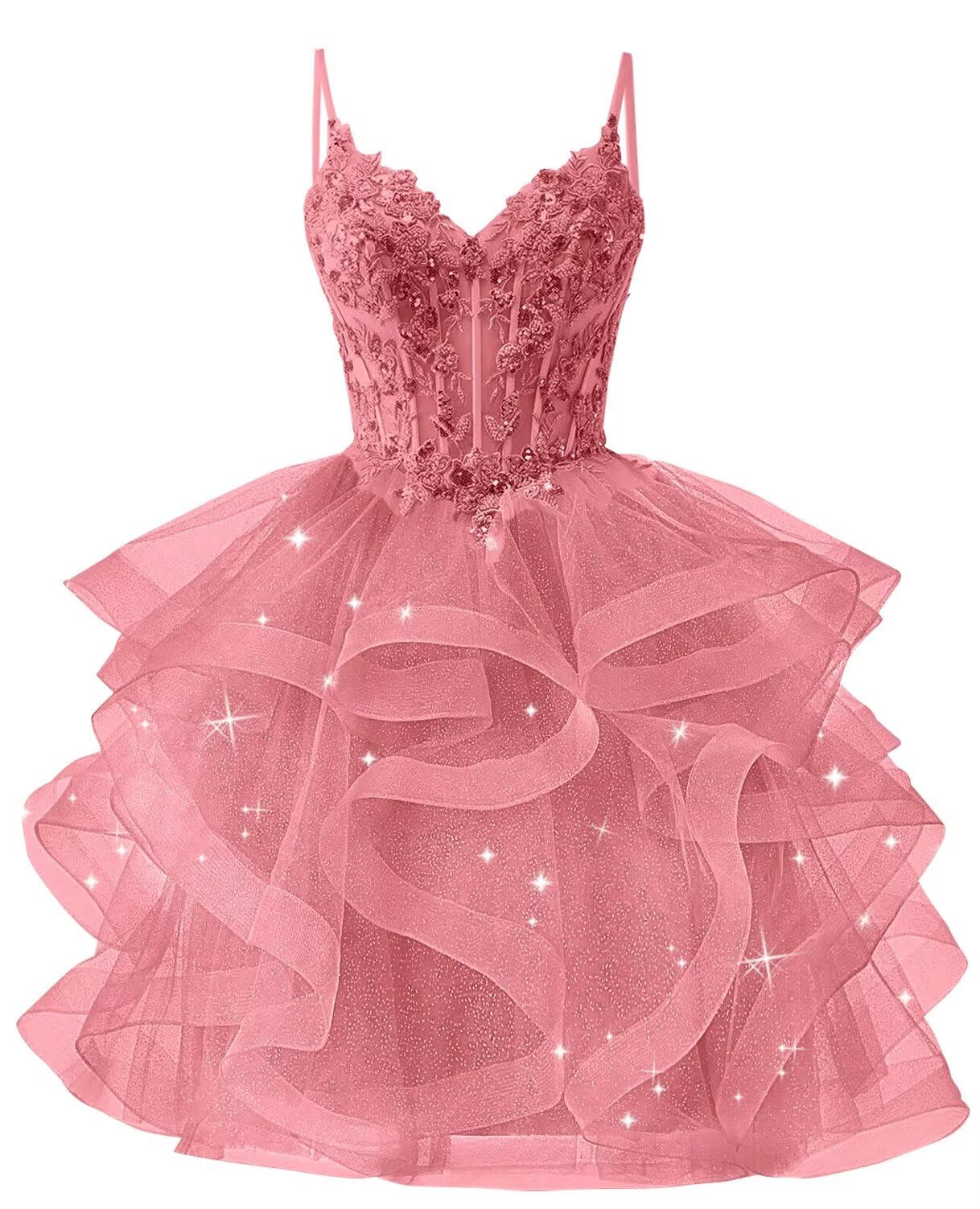 Glitter Tulle Homecoming Dresses 2026 Tiered Ruffles Lace Short Prom Dress for Teens Quinceanera Gowns