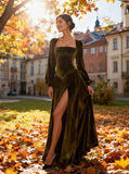 Kingbridal Gowns Long Sleeve Prom Dresses for Women 2027 Velvet Formal Dress with Slit Long A-line Evening Party Gowns