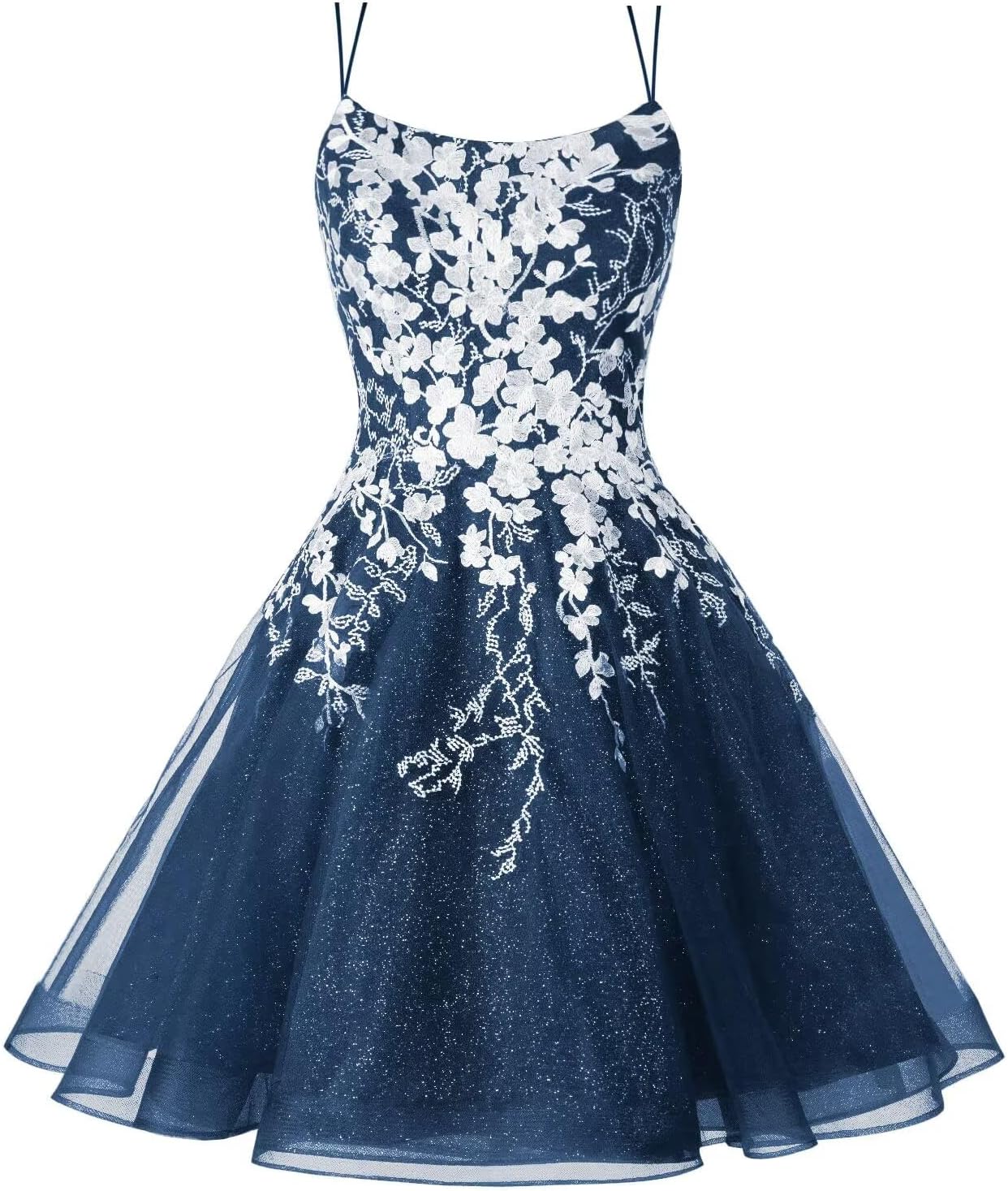 Sparkly Lace Applique Homecoming Dresses for Teens Short Corset Tulle Spaghetti Strap Prom Cocktail Party Dress