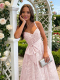 Lace Tulle Prom Dresses with Bow Appliques Corset A Line Long Formal Dress