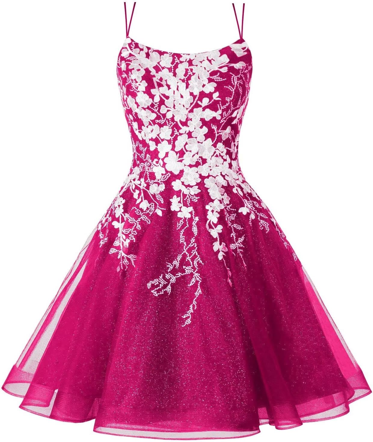 Sparkly Lace Applique Homecoming Dresses for Teens Short Corset Tulle Spaghetti Strap Prom Cocktail Party Dress