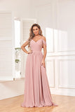 Women's Off Shoulder Bridesmaid Dress with Slit Chiffon Pleated Long Formal Dress