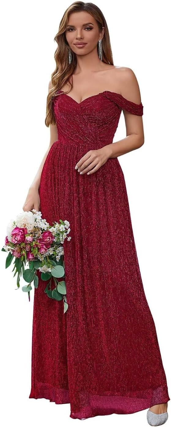 Spaghetti Strap Long Prom Dresses for Women 2026 Ball Gown A Line V-Neck Sparkly Formal Evening Gowns for Wedding