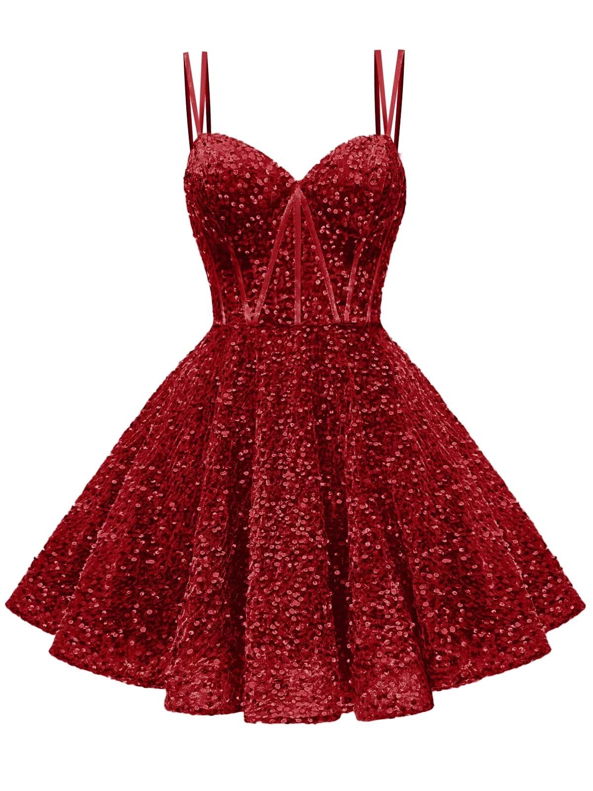 Kingbridal Gowns Sparkly Sequin Homecoming Dresses for Teens 2027 Flowy Spaghetti Straps A-Line Short Formal Prom Dress with Pockets