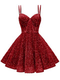 Kingbridal Gowns Sparkly Sequin Homecoming Dresses for Teens 2027 Flowy Spaghetti Straps A-Line Short Formal Prom Dress with Pockets