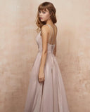 Women's Glittery Spaghetti V-Neck Prom Dresses Long Side Split Formal Evening Gowns