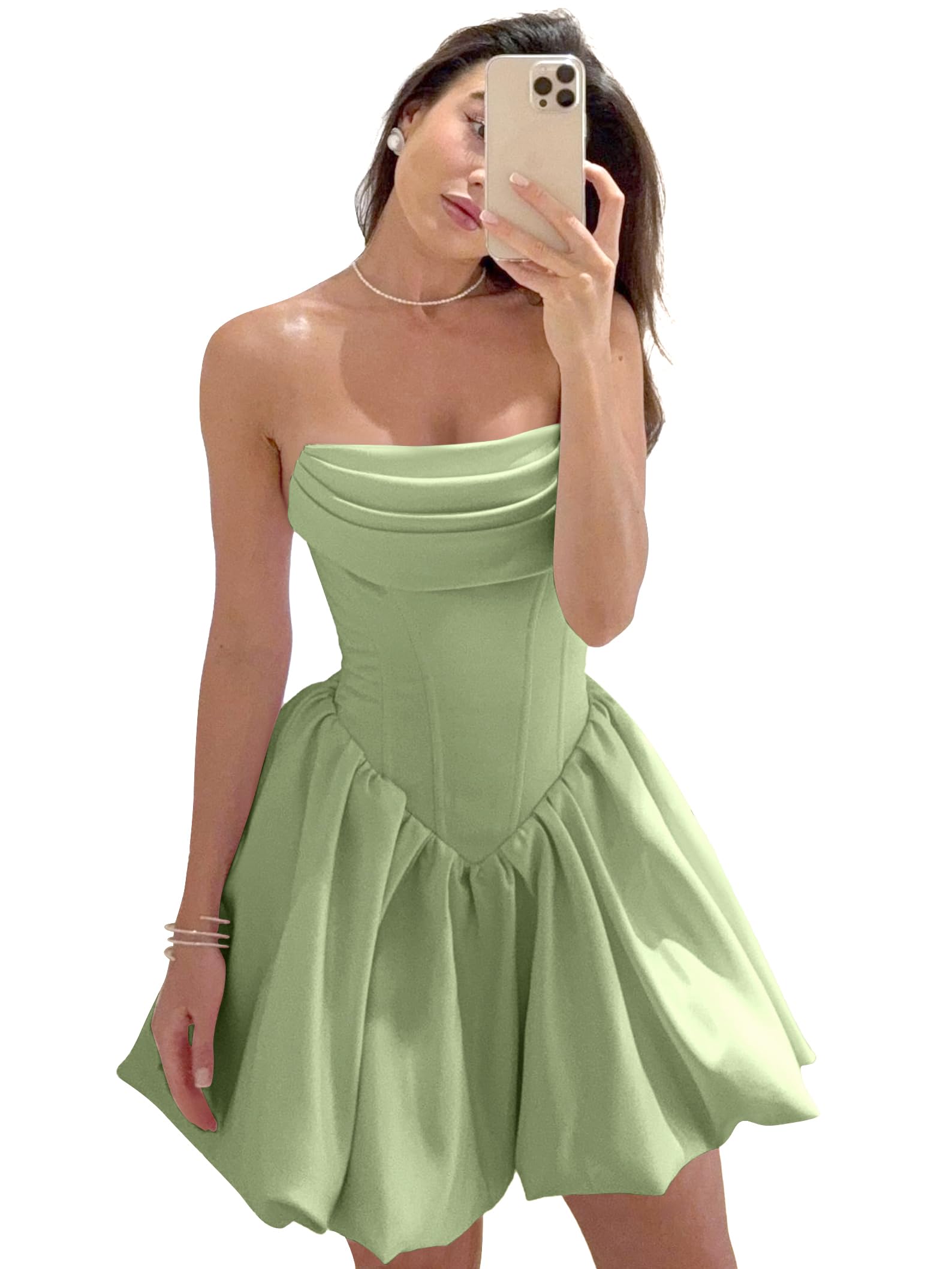 Satin Flower Bud Homecoming Dress Short Prom Dress Cowl Neck Pleated A Line Mini Cocktail Party Gown
