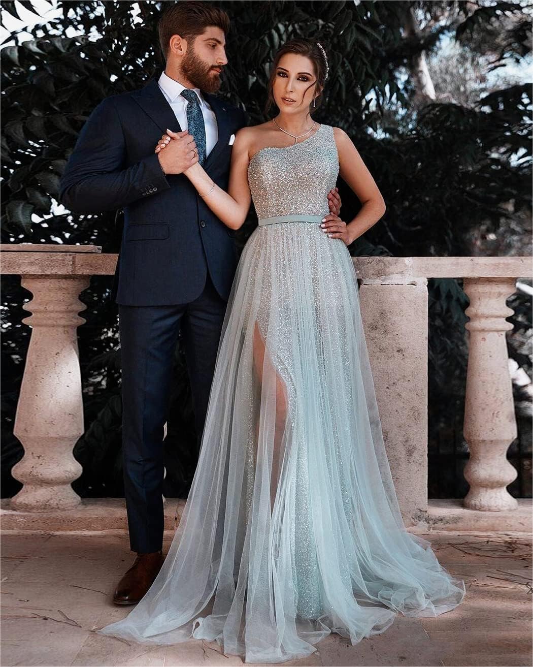One-Shoulder-Ballkleid mit Pailletten, formelle Kleider für Damen, funkelnde Abendkleider, Tüll-Ballkleid 