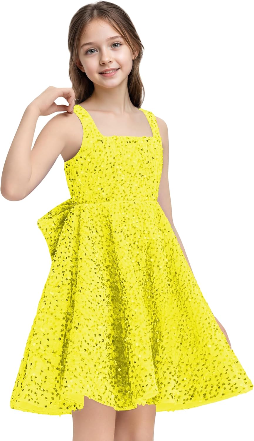 Sequins Flower Girl Dresses Short - Square Neck Princess Pageant Dress Kids A Line Communion Formal Party Gown