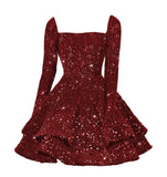 Sequin Short Homecoming Dress for Teen Sparkly Long Sleeve Prom Sweet 16 Dresses Cocktail Gowns