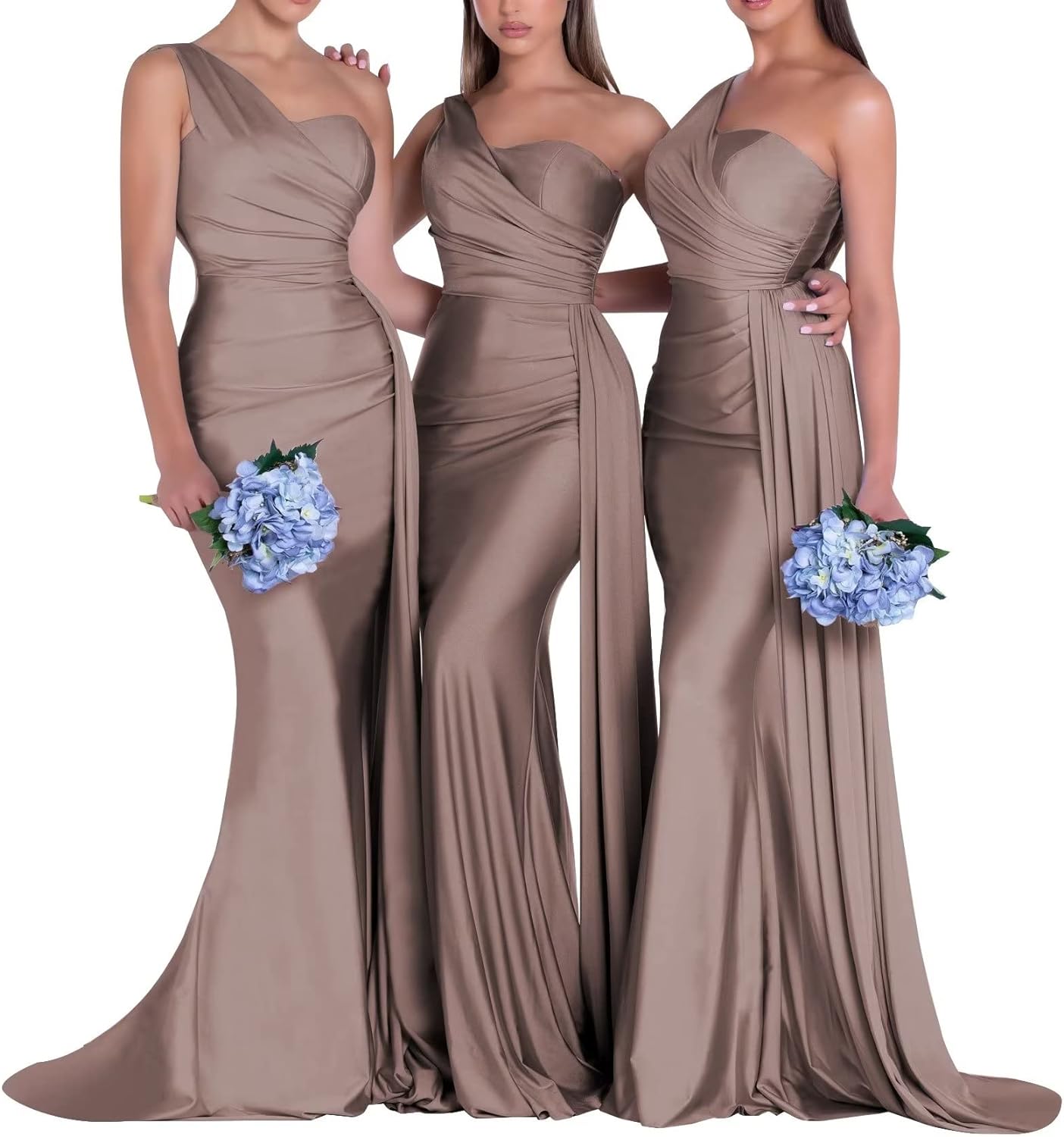 One-Shoulder-Brautjungfernkleider für Hochzeiten, Meerjungfrau-Satin-Ballkleider, lang, figurbetont, formelle Abendkleider 