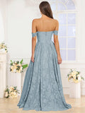 Jacquard Chiffon Bridesmaid Dresses Long Off The Shoulder Formal Evening Dress for Women