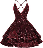 Vestidos de fiesta cortos con lentejuelas brillantes para adolescentes, sexy, con tirantes finos, vestido de fiesta, vestido de cóctel con cuello halter 