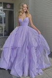 Women's Sparkly Tulle Prom Dress 2023 Long Ball Gown Spaghetti Straps Quinceanera Dress