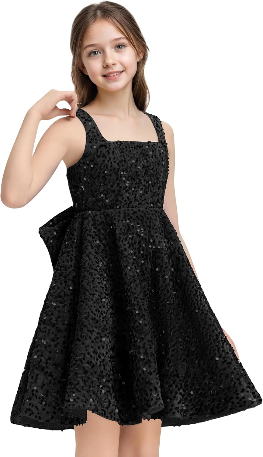 Sequins Flower Girl Dresses Short - Square Neck Princess Pageant Dress Kids A Line Communion Formal Party Gown