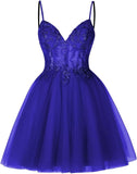 Vestidos cortos de encaje floral para adolescentes, vestido de fiesta con ilusión de tul brillante
