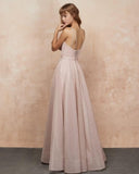 Women's Glittery Spaghetti V-Neck Prom Dresses Long Side Split Formal Evening Gowns